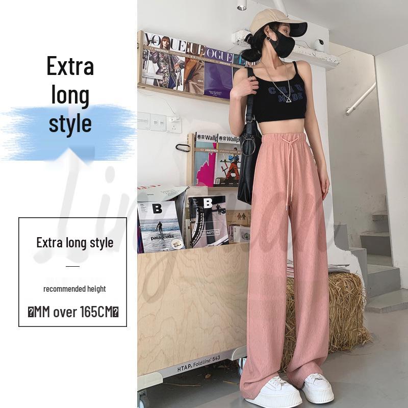 Women s Ice Silk Wide-Leg Pants: High-Waisted, Floor-Length, Summer Drape, Petite Fit M
