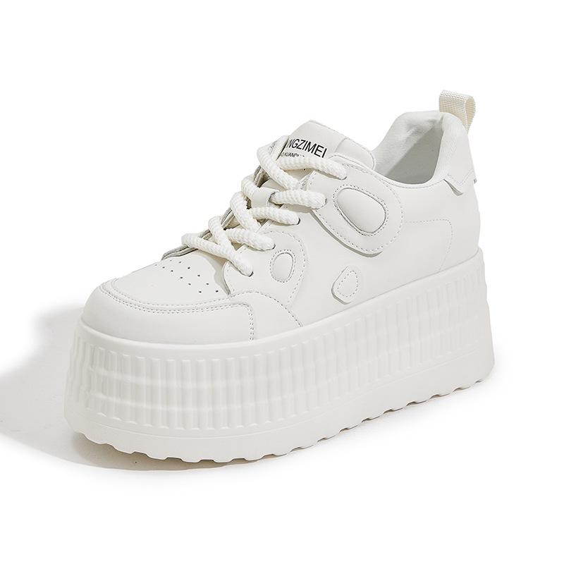 

маленькие белые туфли на толстой подошве для женской весенней коллекции 2025 года, новые, универсальные, взрывоопасные, повседневные кеды, маленькая скрытая платформа, женская обувь 39 бежевый