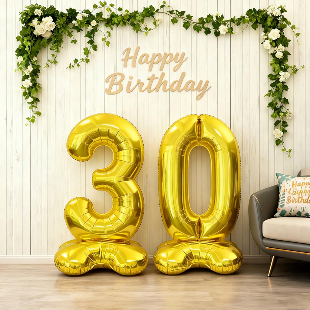 2pcs Gold Number Stand Foil Balloons with Base Globos 30th Birthday Party Wedding Decoration Kids Baby Shower Supplies