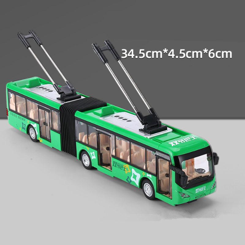 Electric Tourist Toy Traffic Trackless Bus Alloy Passenger Car Model Metal Double Section City Bus Model Sound Light Kids Gifts
