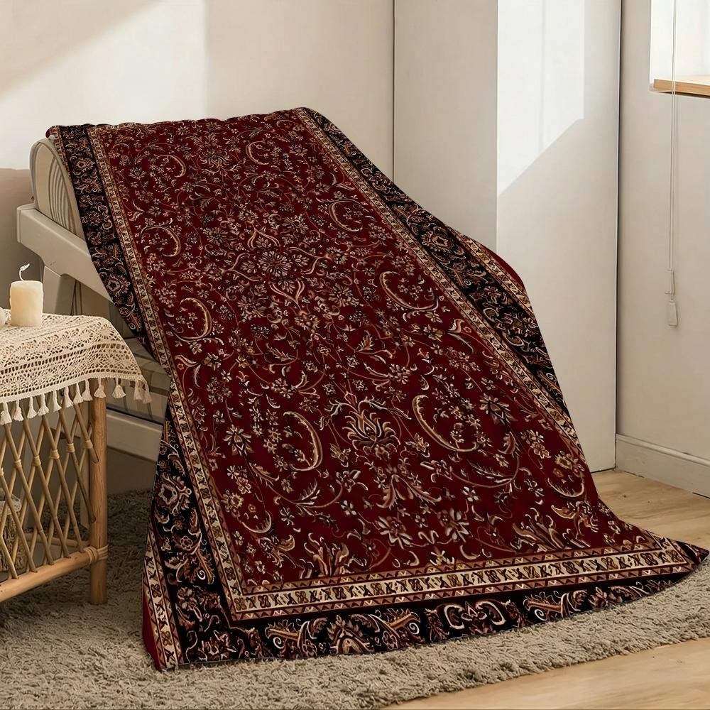 Persian Rug Pattern Throw Lightweight 240g Flannel Blanket Soft Skin-friendly for Summer Cooling 75x90cm