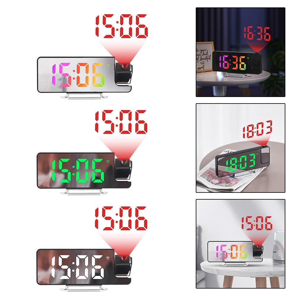 Projection Alarm Clock Desk Clock With Large Color LED Display Rotatable Ceiling/Wall-Projector For Bedroom Office Bathroom
