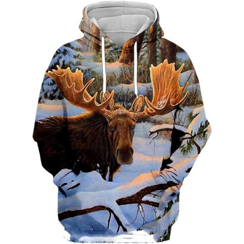 

Стильная мужская толстовка с капюшоном с принтом оленя/лося, удобная, 100% полиэстер, для зимы и осени в уличном стиле 6XL