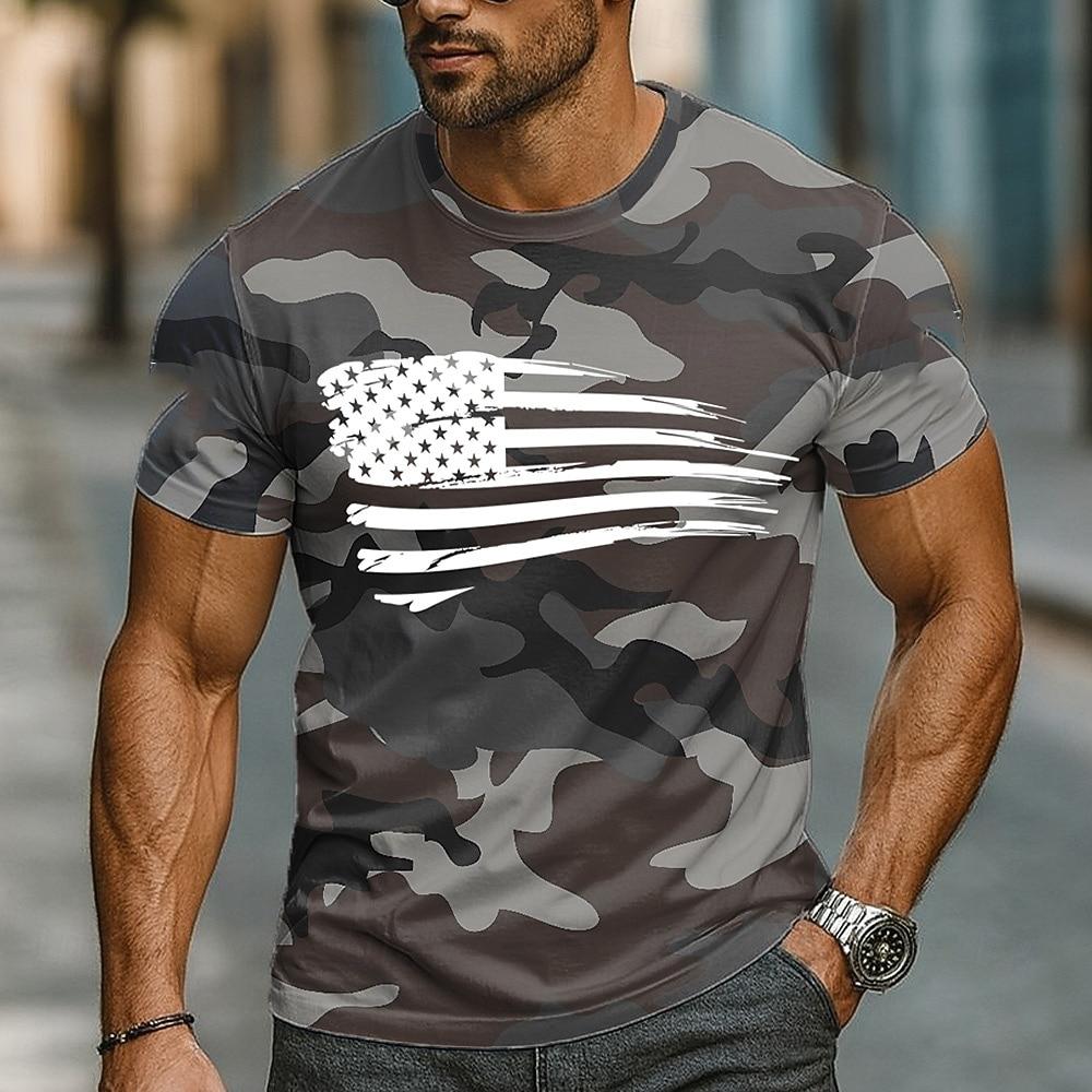 Men's Camo Camouflage 3D T-shirt Fashion Cool Veteran Sport T Shirt Casual Personality Outdoor Short Sleeve Tops Summer Clothing