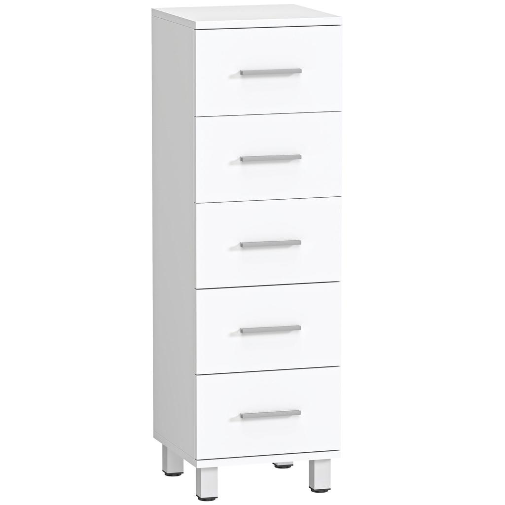 Badkamerkast Smalle Badkamerkast met 5 Lades voor Badkamer, 30 x 30 x 95 cm, Wit