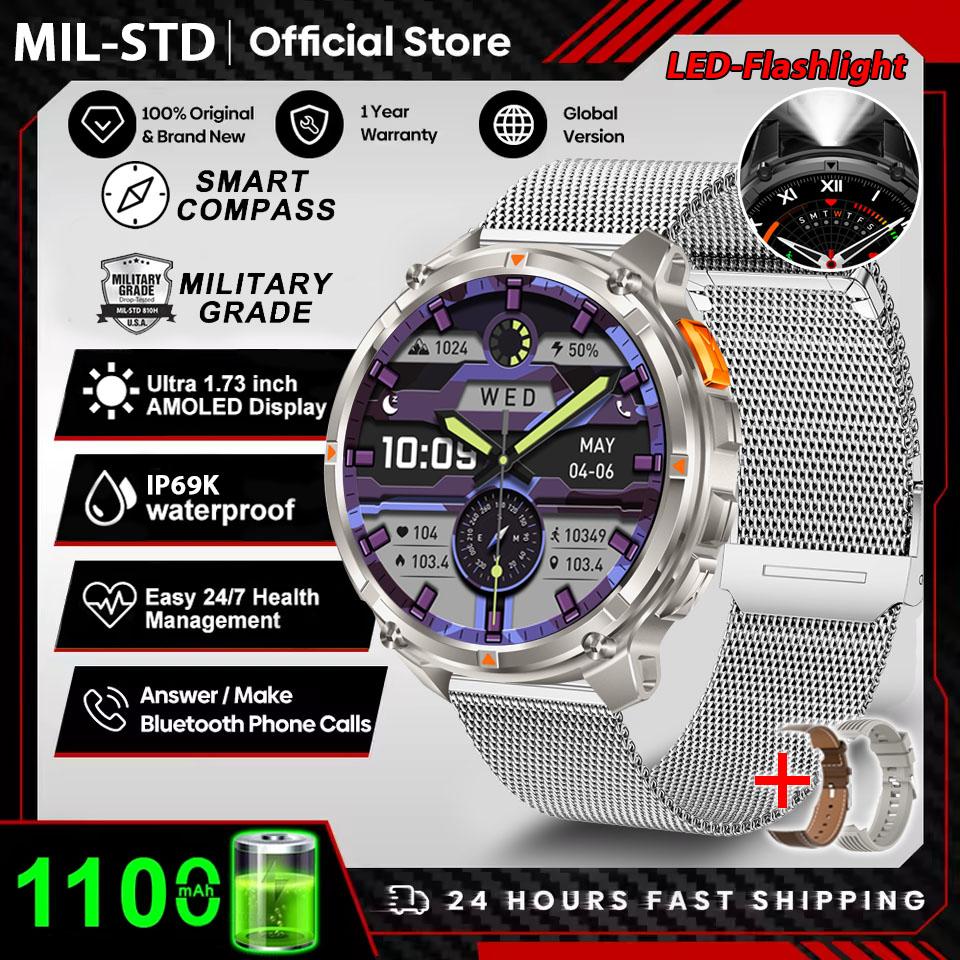 2026 New Outdoor 1100mAh Large Battery Watches Men GPS Compass Waterproof Sports Smart Watch Bluetooth Call AMOLED HD Smartwatch