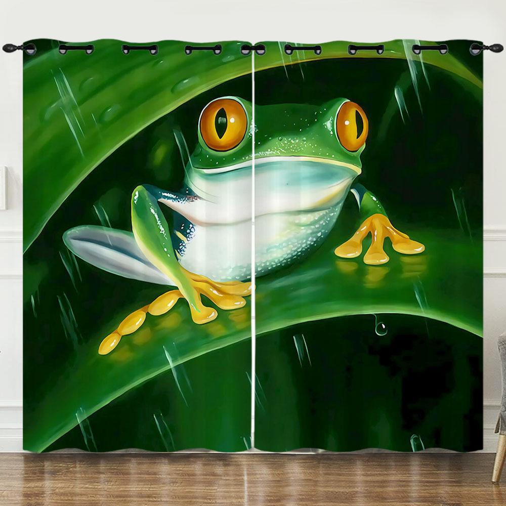 Curtain Cartoon Animal Funny Frog 3D Digital Printing Blackout Curtain Punching