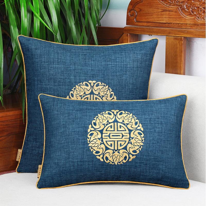 New Chinese-style Embroidered Throw Pillows Solid Wood Sofa Cushions Bedroom Headboard Backrest Waist Pillow Cushion Cover