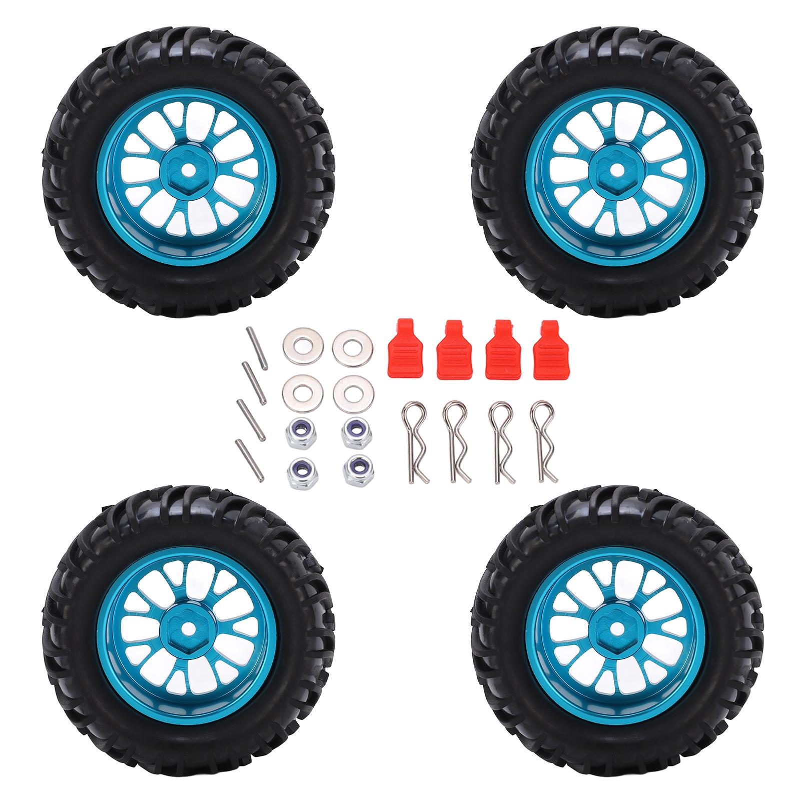 

4Pcs RC Car Rubber Tires with Blue Hub V Shape Pattern for WLtoys 144001 114 Remote Control Car