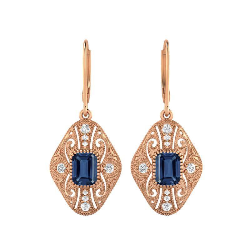 Blue Sapphire Filigree Dangle Women Wedding Earrings-925 Sterling Silver