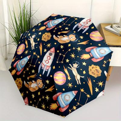 Space Exploration, Astronaut Pets Theme 8 Bone Hand Automatic Folding Umbrella, Compact and Portable Design, A Perfect Gift for Birthday, Ch