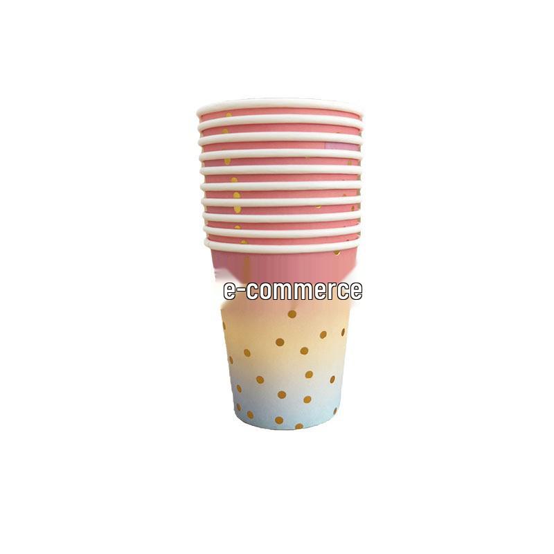 Gradient Rainbow Polka Dot Party Tableware Set: Paper Plates & Cups for Kids' Birthdays