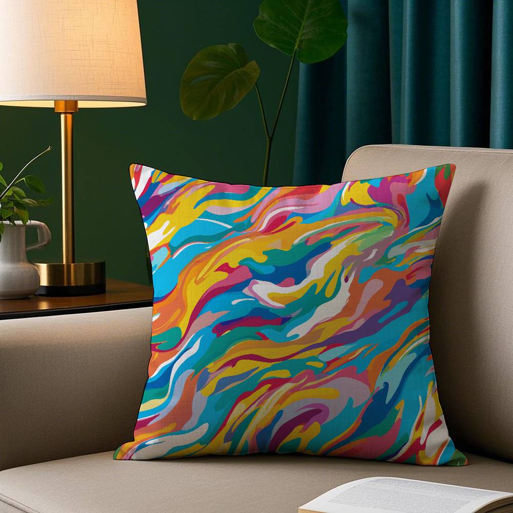 Abstract Colorful Pattern Pillow Case Plush Fabric Soft Pillowcase Double Sided Print Sofa Cushion Cover Throw