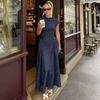 Women's Crew Neck Polka Dot Printed Maxi Dress Vintage Waist Defined