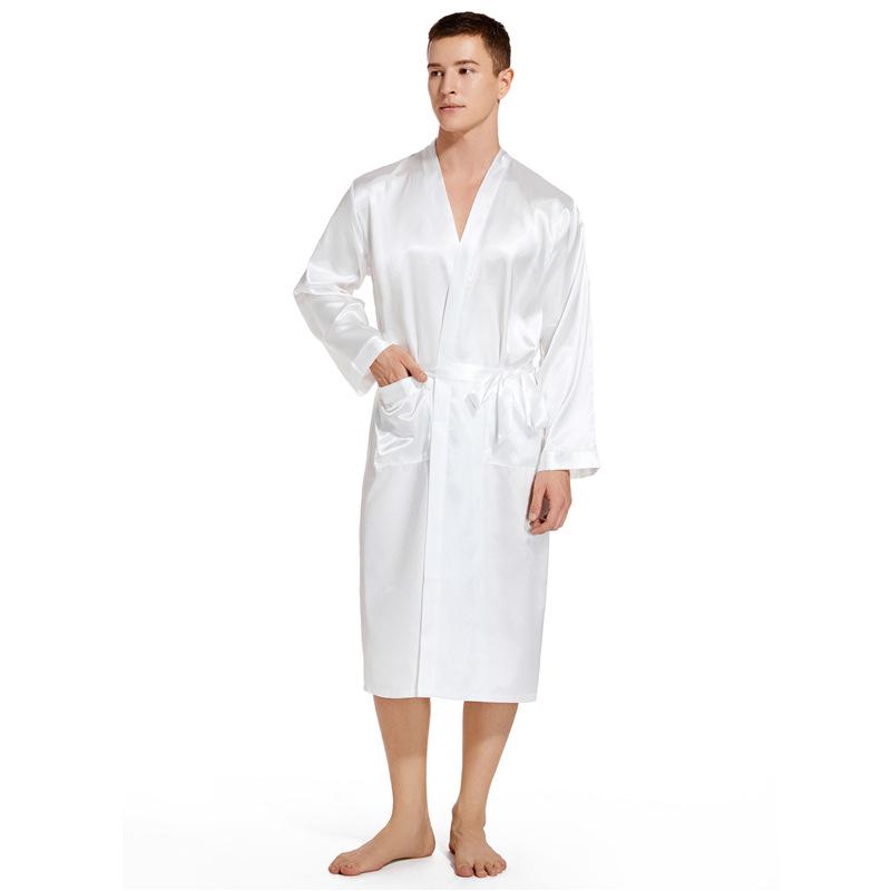 Men's Back Groom Groom Wedding Morning Robe Spring and Autumn Long Cardigan Home Nightgown Simulation Silk Can Be Worn Outside