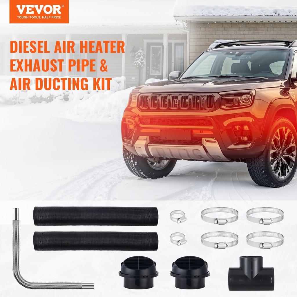 Diesel Heater Pipe Ducting Set, 3" Extendable Air Duct Hose, 1" Stainless Steel Exhaust Pipe, 2 Air Vents, Tee Air Outlet Connector and Hose Clamps,