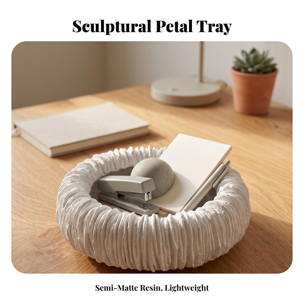 Resin Fruit Tray with Open Center Textured Sculptural Bowl Sleek for Tabletop