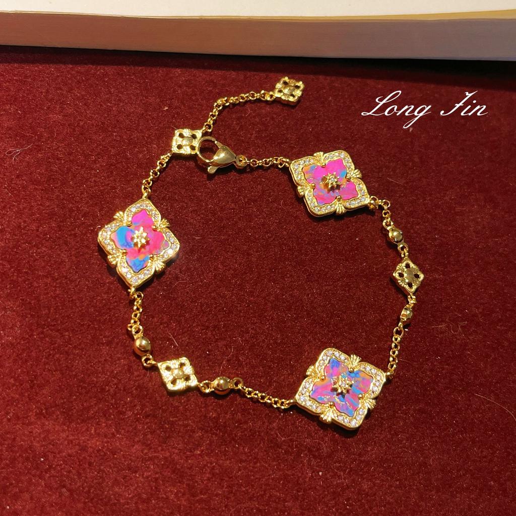 Italian Retro Court Style Color Treasure Four-Leaf Clover Set Exquisite High-End Versatile Temperament Necklace Bracelet Earrings