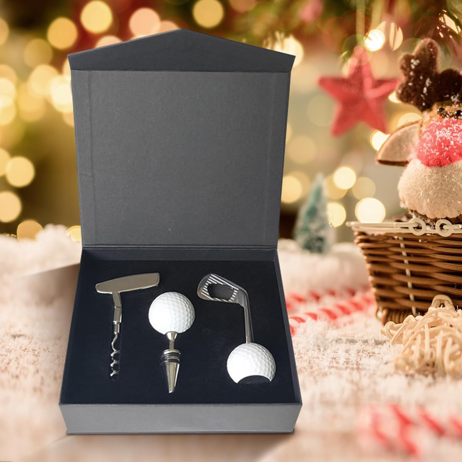 

Wine Opener Set,Golf Bottle Opener,Manual Wine Bottle Opener,Zinc Alloy Handle Corkscrew Kit,Golf Ball Opener Beverage Bottle Stoppers Set for