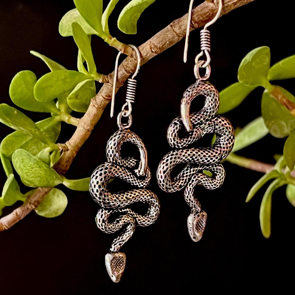 Snake earrings, cobra earring, python earring, snake hoops, gift, long earrings, snake brass earring, snake jewelry