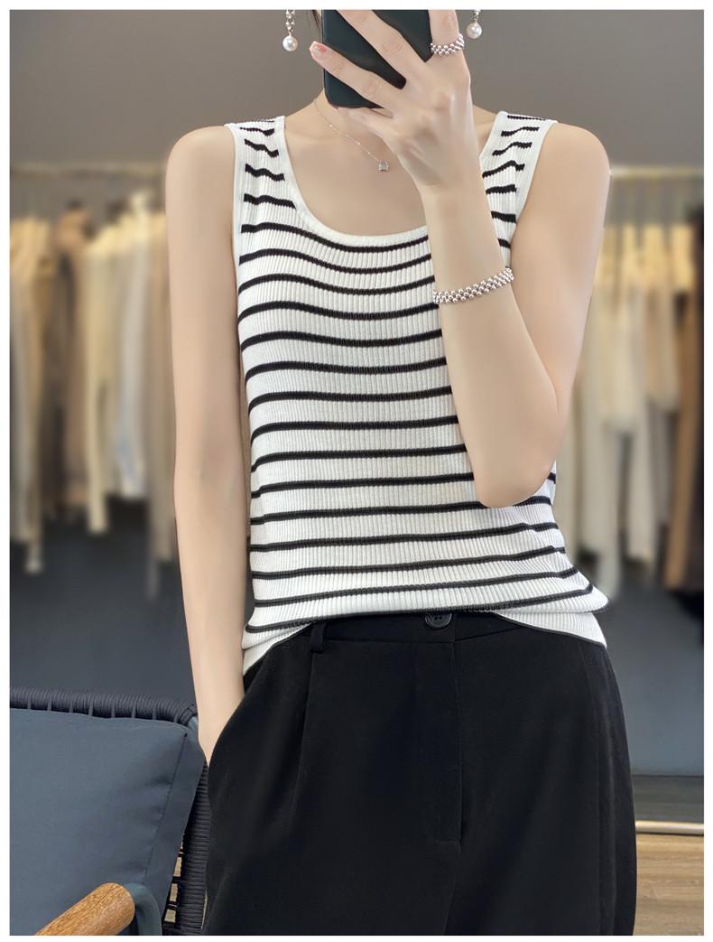 

Женский облегающий трикотажный топ из шелкового тенселя в полоску - летний жилет без рукавов XL