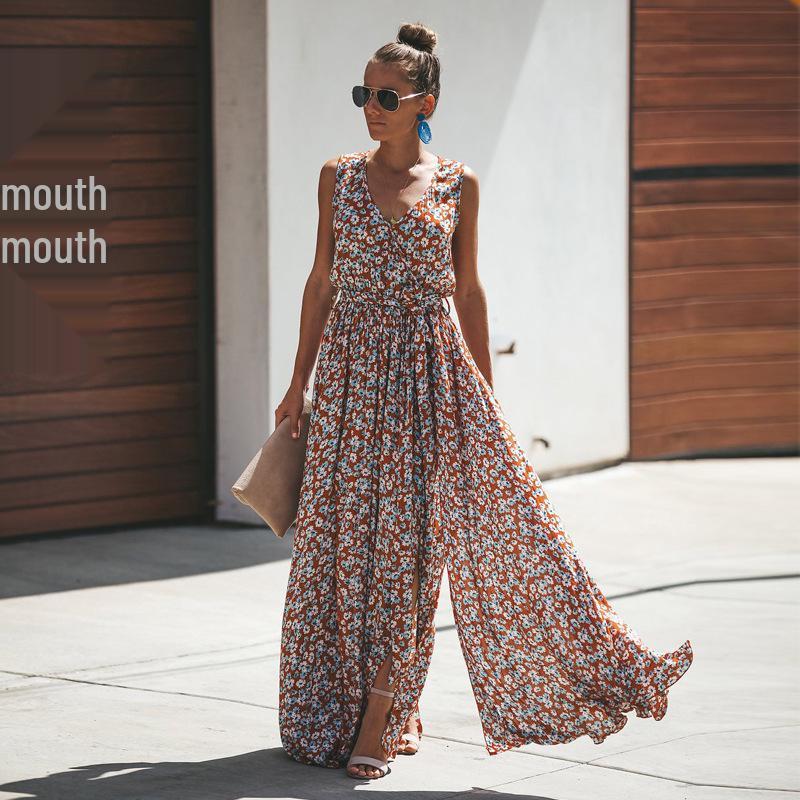 

Bohemian Sleeveless Commuter Dress with Print Design Large