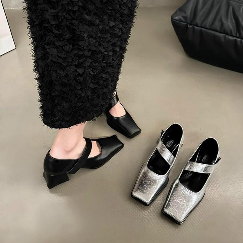 Fashion Shoes On Heels All-Match Female Footwear Square Toe Retro New Dress Summer Comfortable Mary Janes Square Toe Summer Shoes Ladies