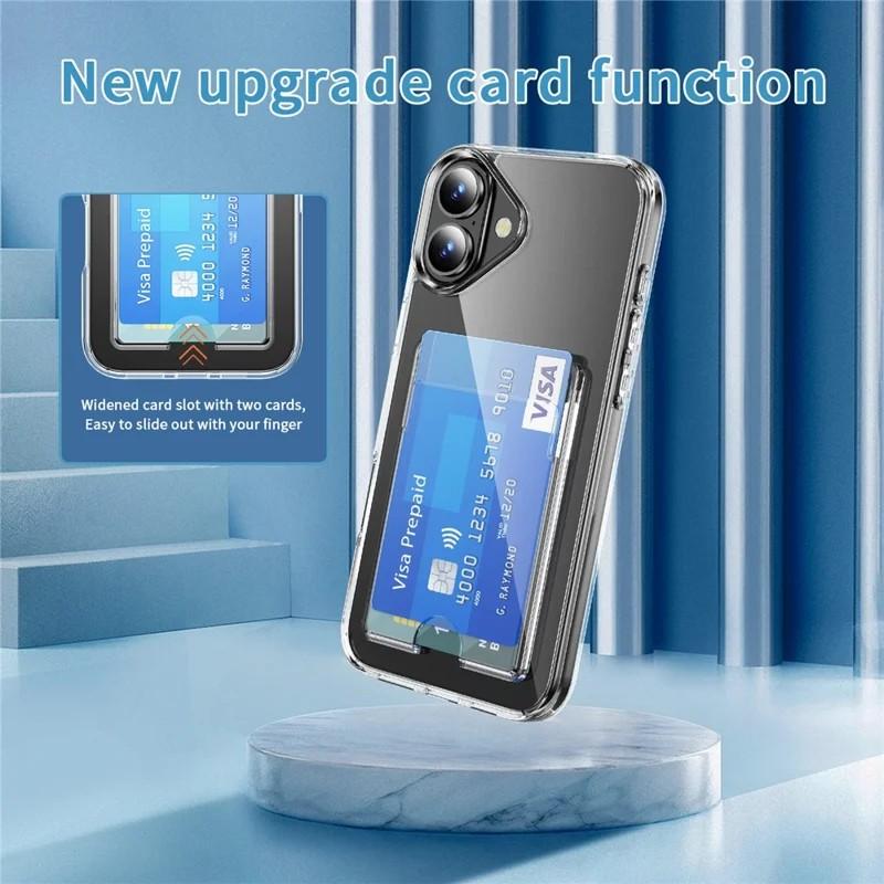 For iPhone 17 Clear Phone Case with 2Pcs Screen Film WANLONFENG CK1 Series Card Holder Cover (Big Lens Hole)