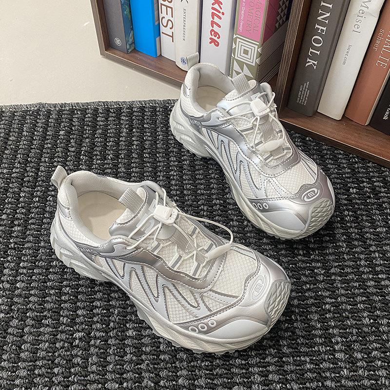 

Mesh breathable sneakers women s 2025 summer new leather comfortable dad shoes thick-soled heightening outdoor jogging shoes 40
