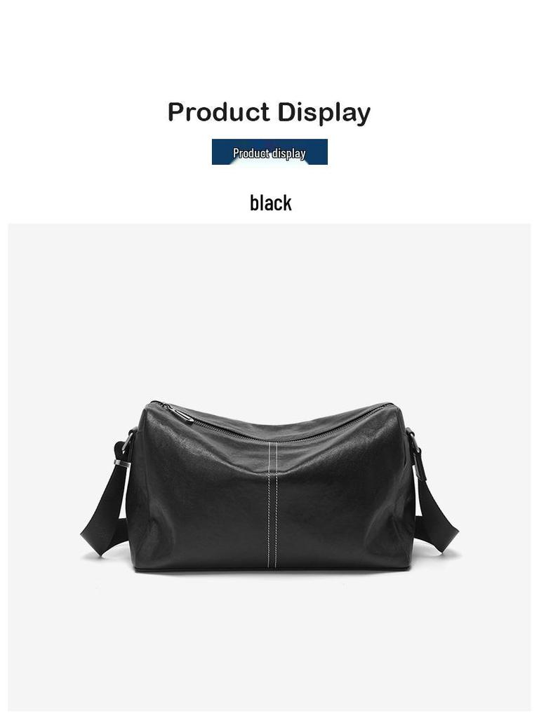 Men's Genuine Leather Crossbody Shoulder Bag - Soft Cowhide Backpack, Casual Horizontal Design