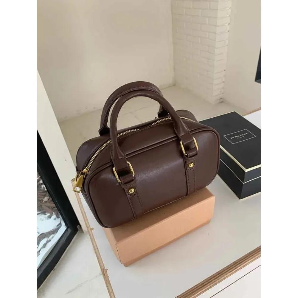 

Fashion Double Handle Shoulder Bag Large Volume Retro Style Crossbody Bag Solid Color Pu Leather Boston Bag Daily Use кофейный