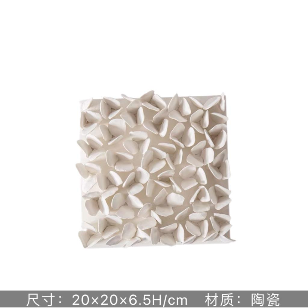 Ceramic Square White Flower Painting Creative Living Room Decoration Ceramic Petal Painting Interior Decoration Background Wall