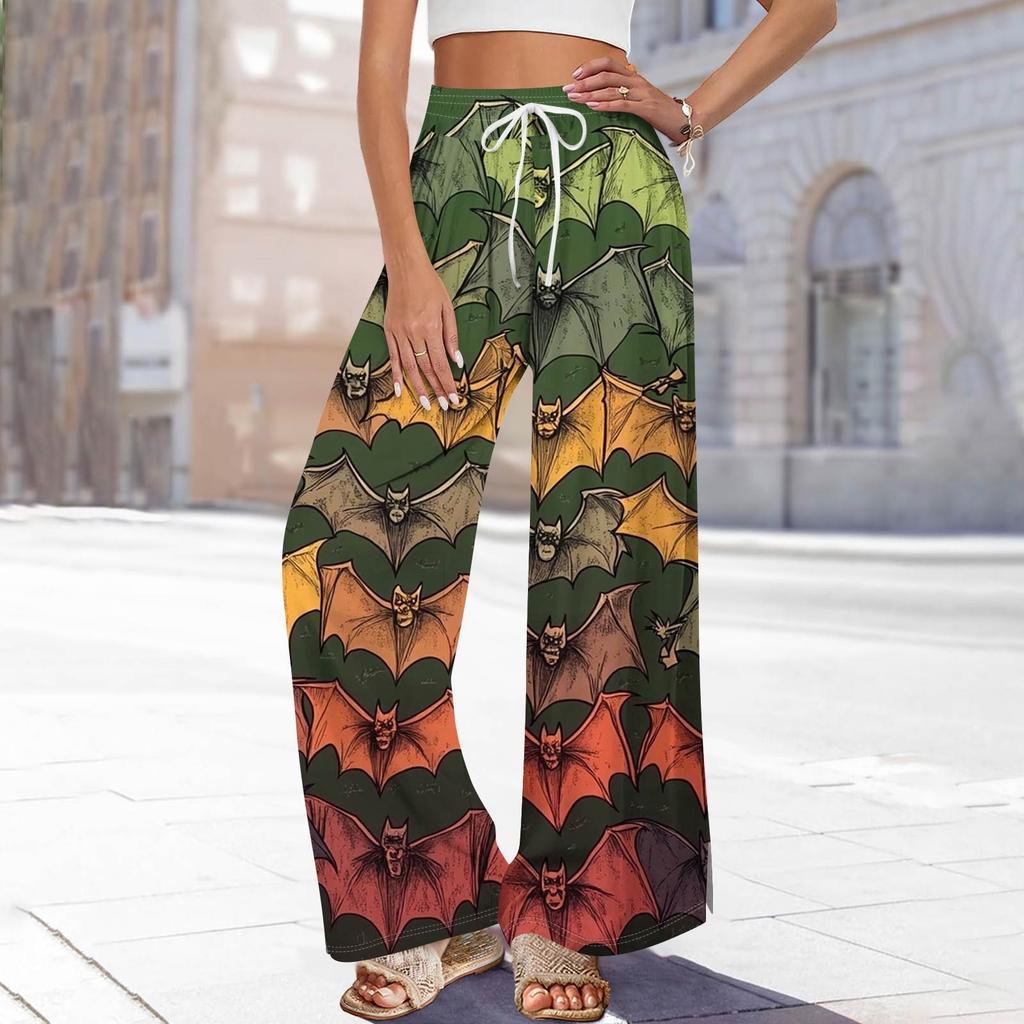 Women's Printed Wide Leg Pants With Pockets High Waist Drawstring Loose Casual Pants