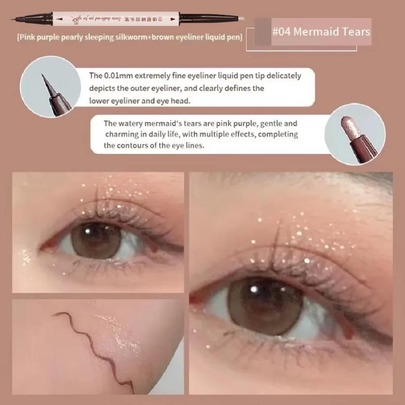 Double Head Eyeliner Pen Fine Tip Lying Silkworm Eye Brightening Waterproof Lasting Durable Not Easy To Halo Dye Natural Makeup