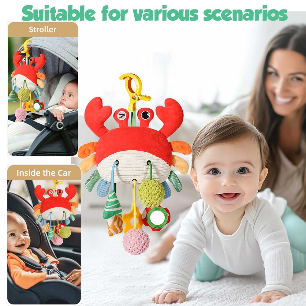 Silikonowy Krab na Sznurku Gryzak dla Niemowląt, Wspomaga Rozpoznawanie Kolorów, Koordynację Ręka-Oko i Zdolności Motoryczne, Prezent Urodzinowy