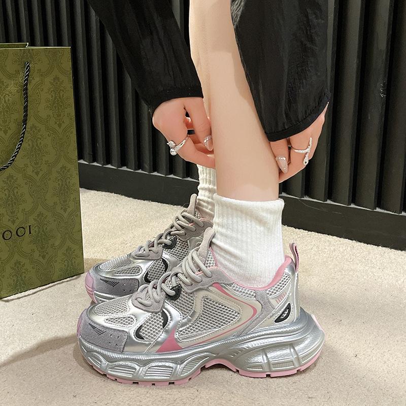 

Thick-soled heightening dad shoes women s spring 2025 new silver breathable lightweight casual sports shoes children 40 розовый