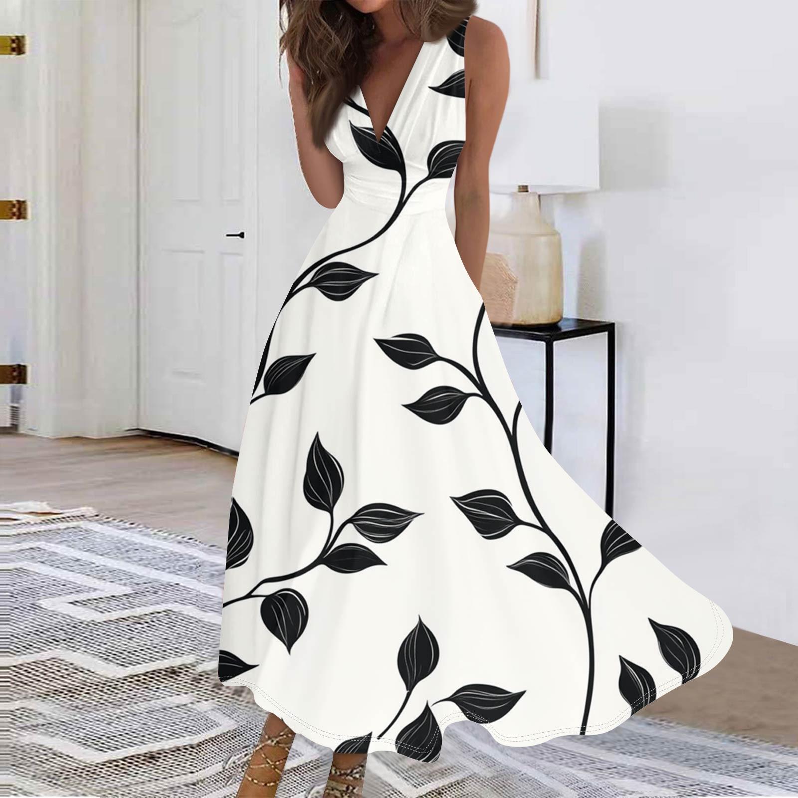 

Женские модные повседневные свободные платья с V-образным вырезом без рукавов с принтом L чёрный