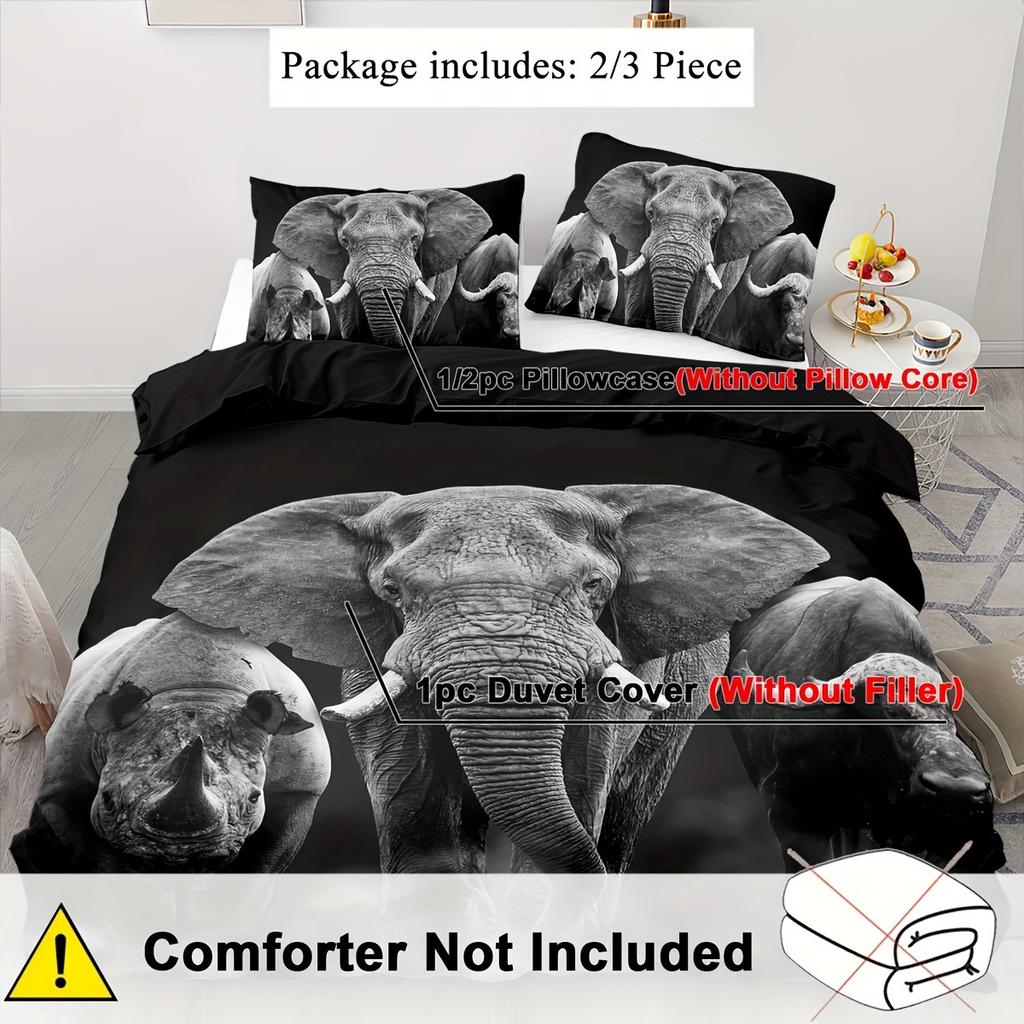 2/3Pcs, Soft And Comfortable Elephant Down Quilt Cover Elephant Bedding Set, Animal Pattern Bedding Set, 3D Elephant Double Size