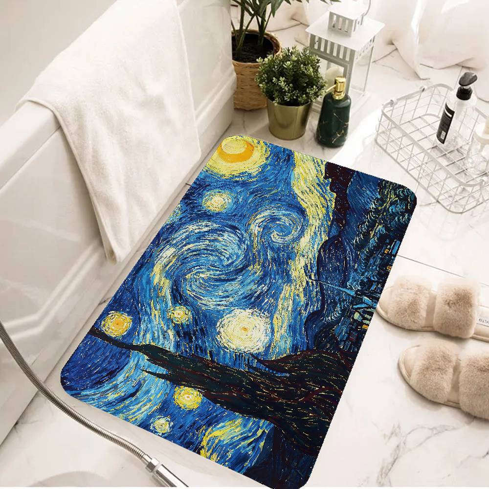 Starry Night Van Gogh Art Room Mats Nordic Style Home Doormat Bathroom-Toilet Mats Bedroom Hotel Decor Mat