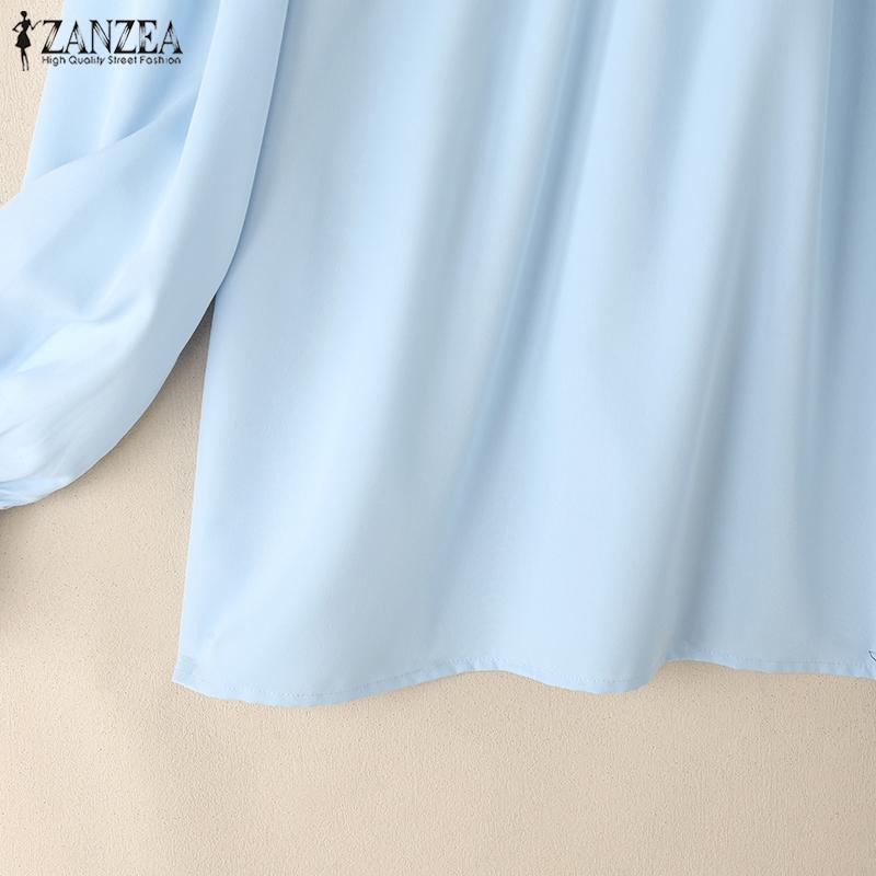 ZANZEA Women Casual Lace Patchwork Round Neck Long Sleeve Loose Blouse