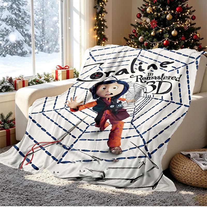 Coraline Pattern Blanket for Home Decoration, Bed, Sofa, Car Travel, Camping, Suitable for All Seasons, Birthday Christmas Gift