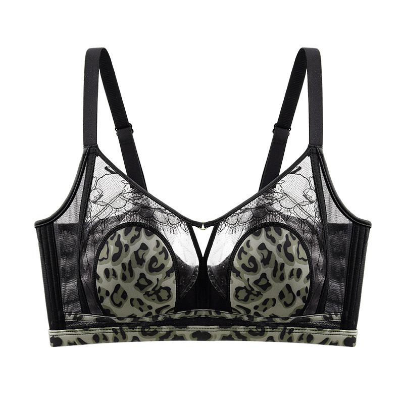 

Sexy Leopard Print Lingerie Women s Thin Close-in Bra Breast Retraction Anti-sagging Rabbit Ear Large-sized Bra Push Up Bra 40/90D