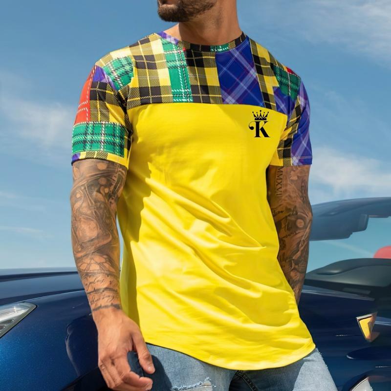 3D Printed Stripe Poker T Shirt For Men Color Block Pattern Short-Sleeved Tees Harajuku Streetwear S
