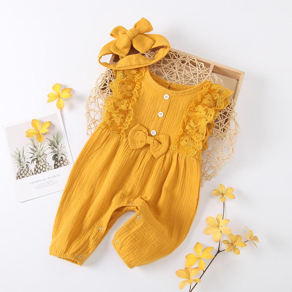 0-18 Months Baby Girl Bodysuit Newborn Baby Girl Romper Sleeveless Jumpsuits+Headband Infant Girl Summer Fashion Playsuit Outfit