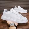 Men White  Heel Contrast Platform Skate Sneakers Smooth Leather Thick Layered Sole Waterproof Daily Street Casual Board Shoes