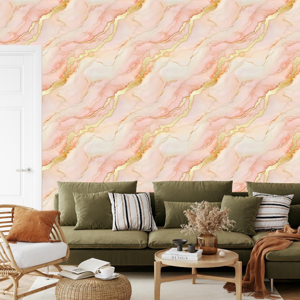 Ink wallpaper cream, peach, light gray and white 50x1000