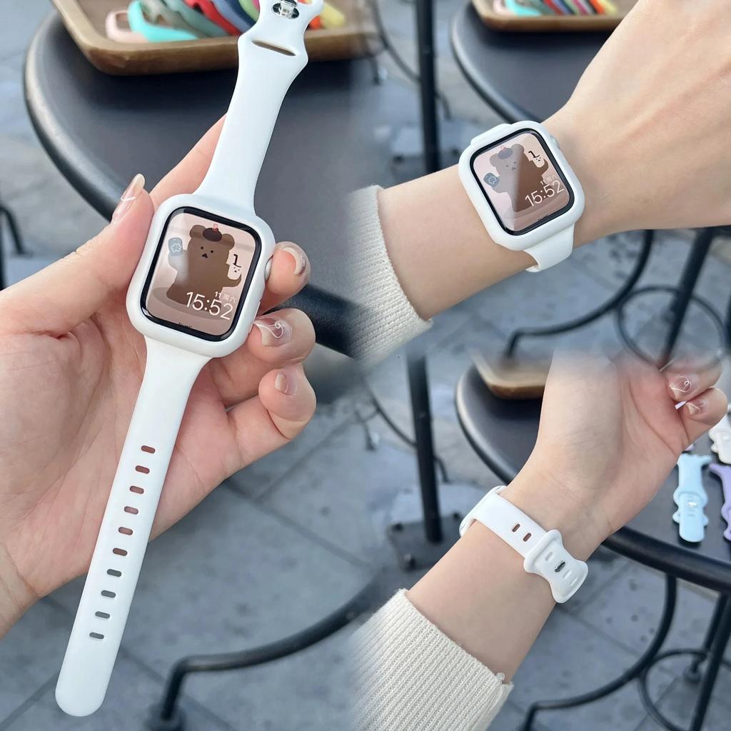 Case +Silicone Strap for Apple Watch Band 44mm 45mm 8 7 40mm 42 38 49mm Sport Watch Band for IWatch Series 9 8 7 6 SE 5 4 3 2 1