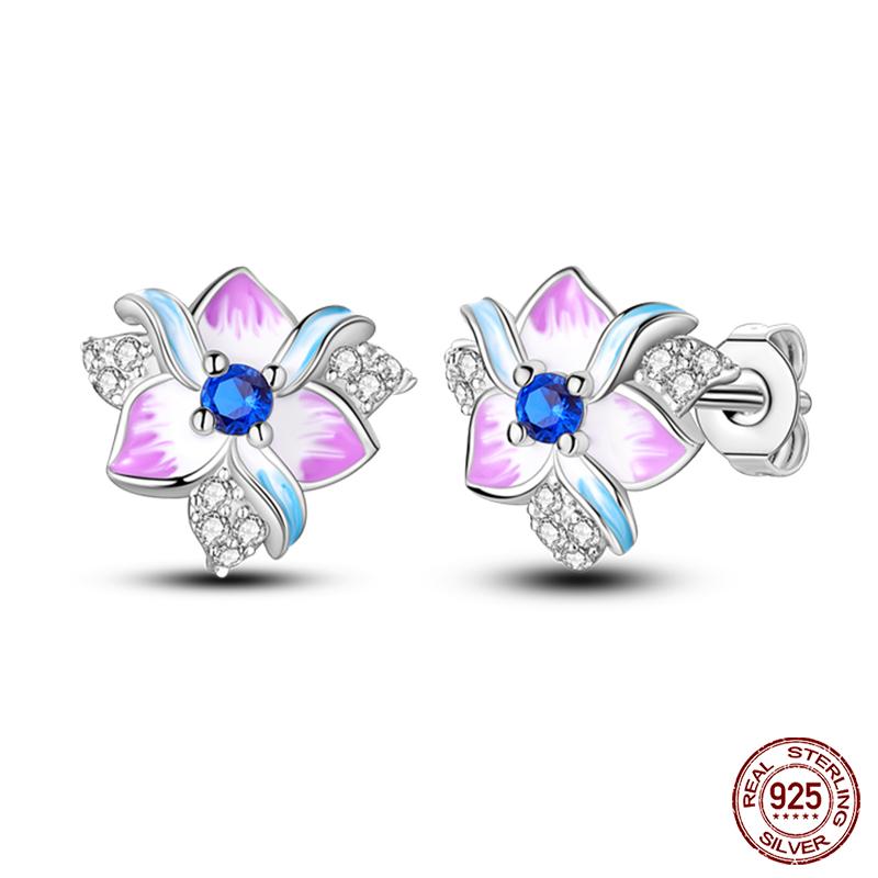 New 925 Sterling Silver Hope Rainbow Flower Earrings For Women Sparkling Colored Zircon Star Koi Earrings Party Jewelry