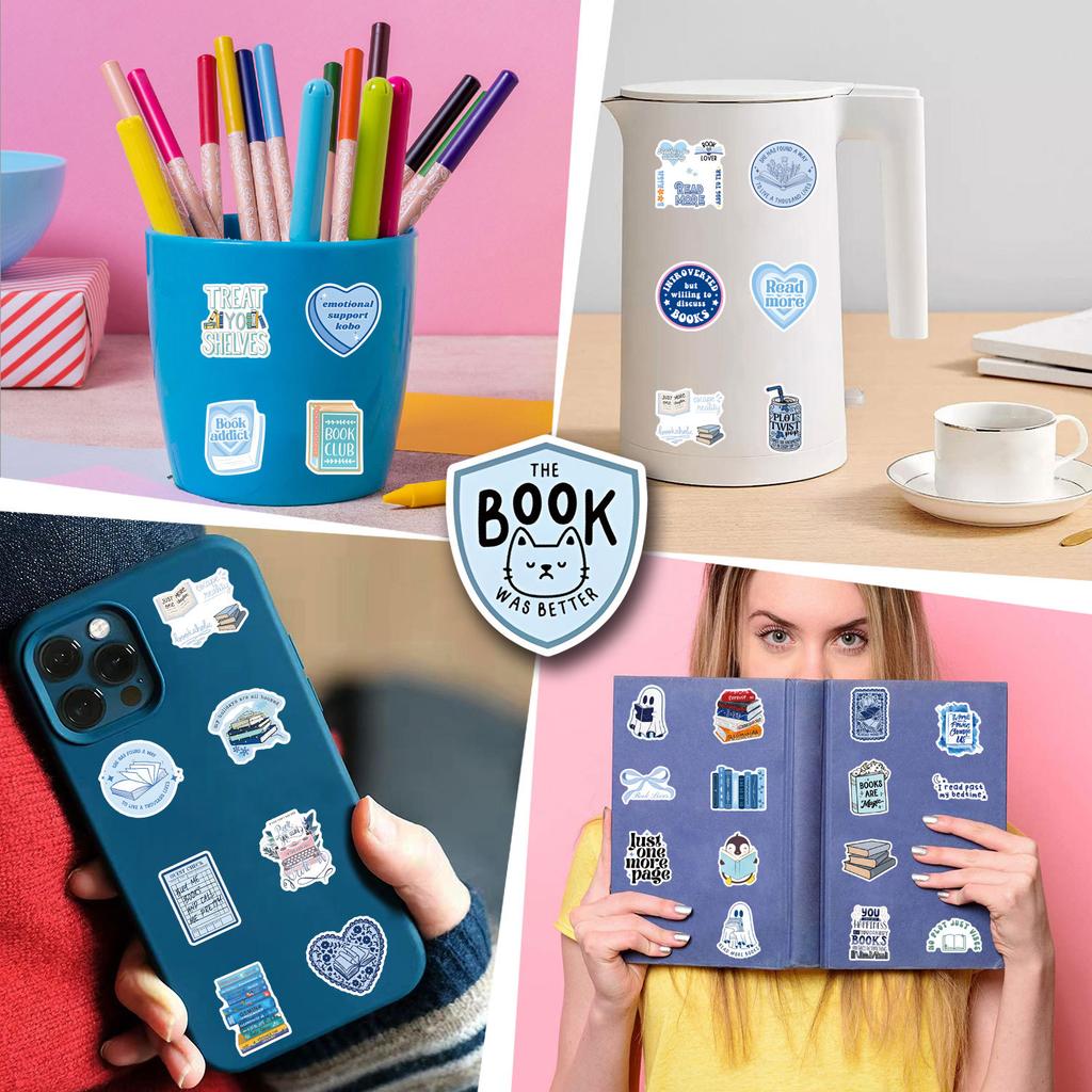 10/27/54pcs Book Reading Bookish Graffiti Stickers for DIY Readers Adults Waterproof Scrapbooking Phone Laptop Water Bottle