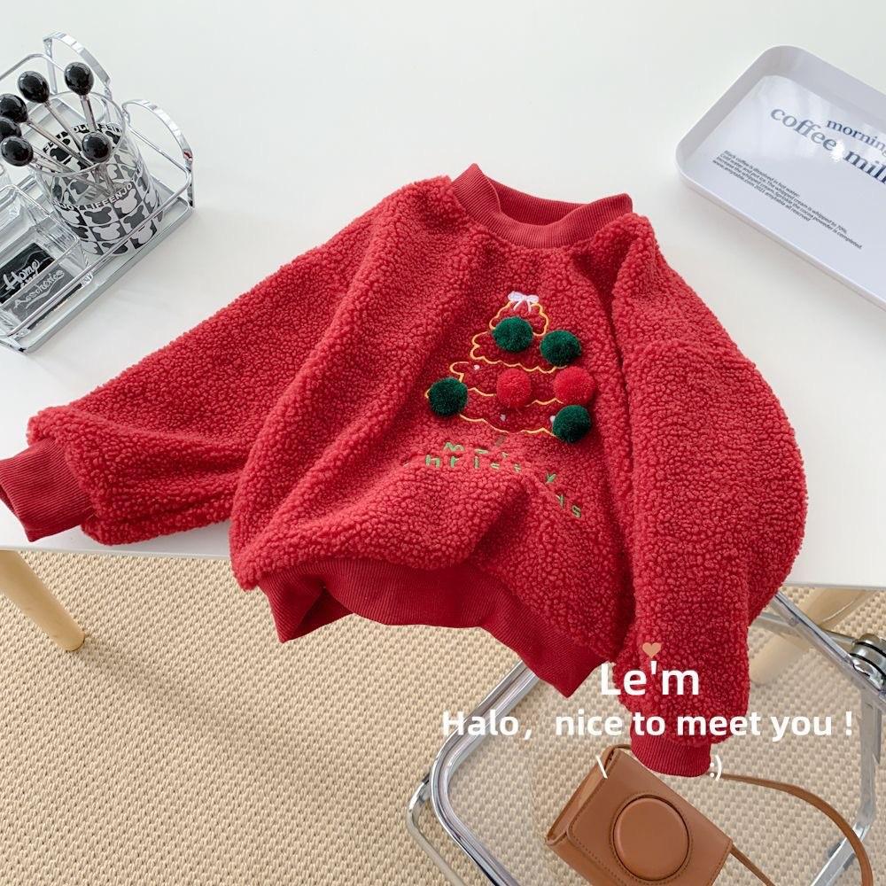 Children's Lamb Fleece Velvet Christmas Sweater - Thick, Soft, Round Neck Winter Style